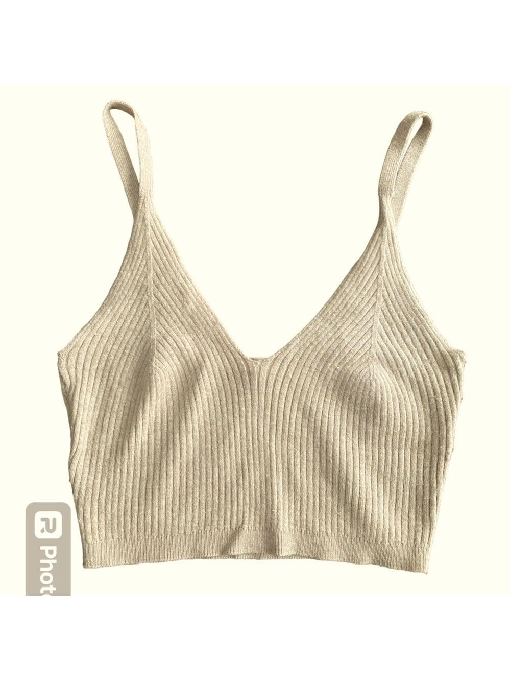 2/$15 Garage Tan Ribbed Knit Cropped Tank Small